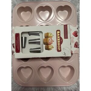 The Bakeshop pink Muffin Cupcake Pan Premium Steel Non Stick 13 Piece NEW B8